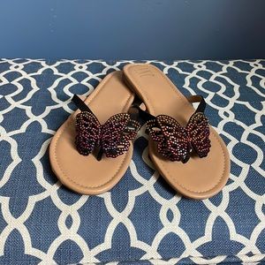 INC Black flat sandal w rhinestone butterfly Size 9 New Never Worn without Box